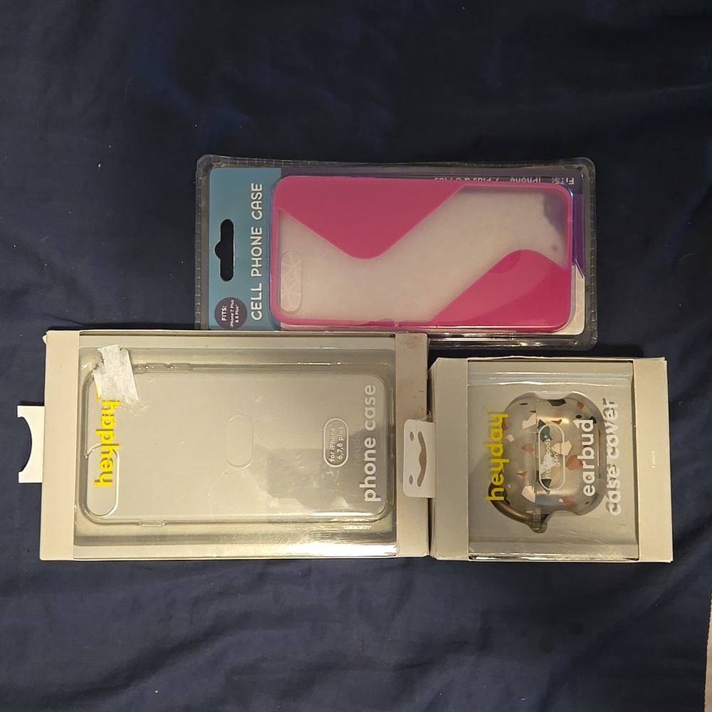2 Iphone cases and ear bud case cover